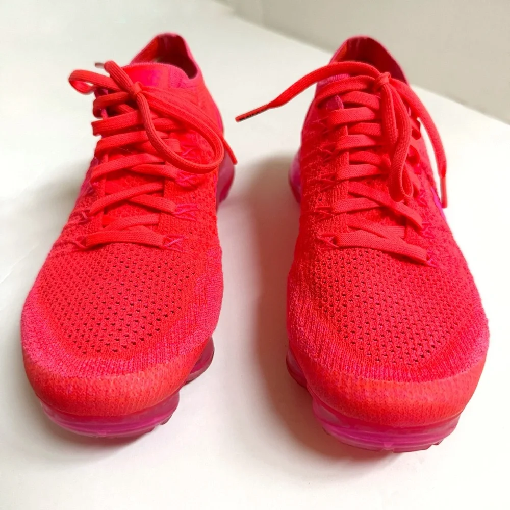 NIKE NEON HOT PINK BLAST HYPER PUNCH AIR VAPORMAX FLYKNIT KNIT SHOES SNEAKERS - Picture 2 of 9